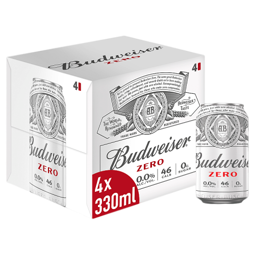 Budweiser Zero Alcohol Free Lager Beer Cans | 4 Cans x 330ml