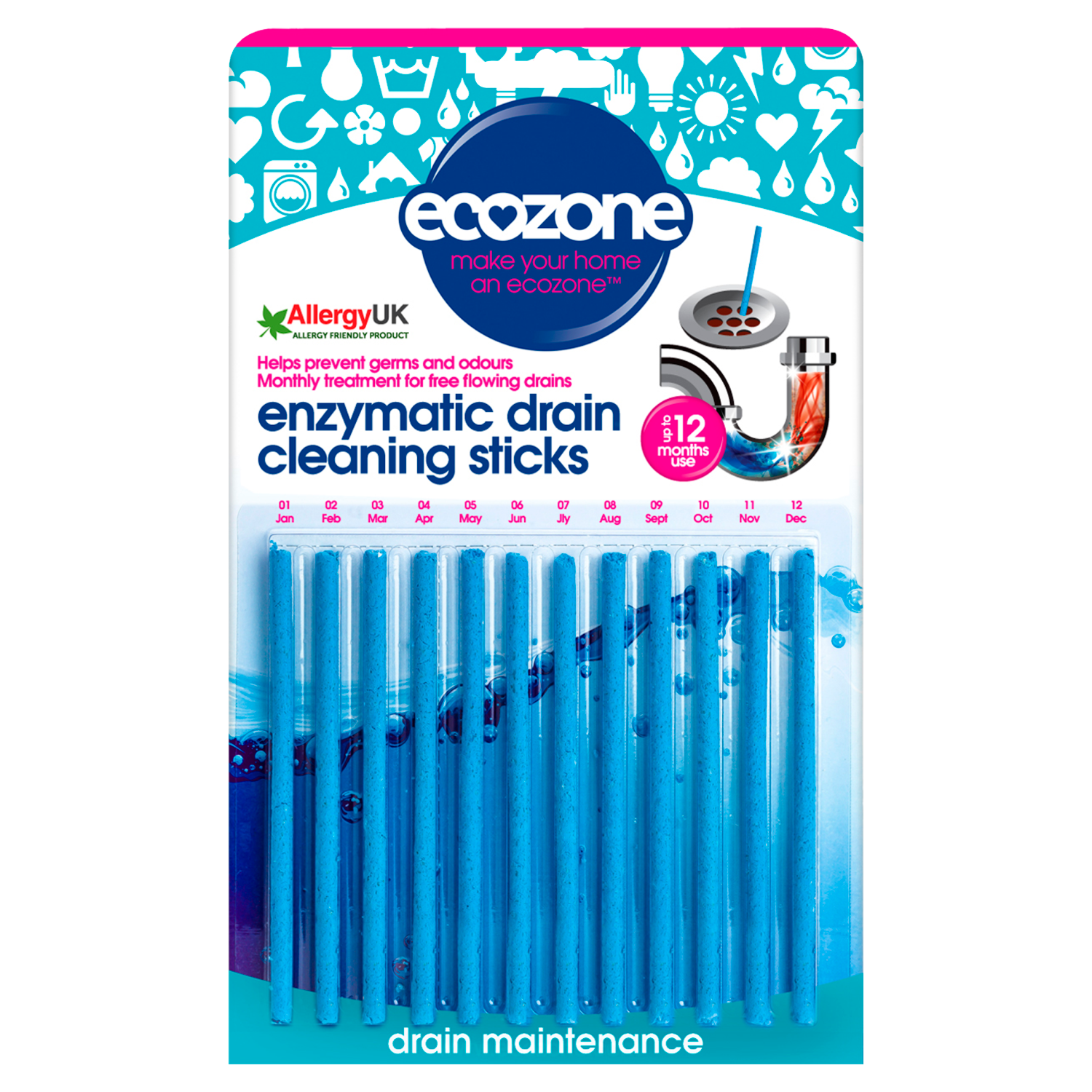 Ecozone Enzymatic Drain Cleaning Sticks 12 Sticks