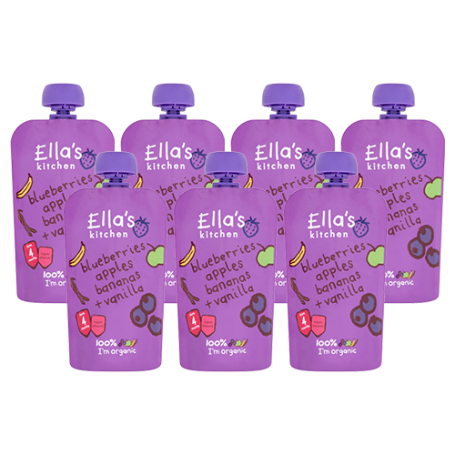 Ella's Kitchen Organic Blueberries, Apples, Bananas and Vanilla Baby Pouch 4+ Months 7 x 120g