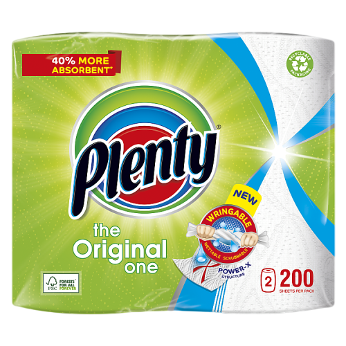 Plenty White Kitchen Roll 200 Sheets 2 roll