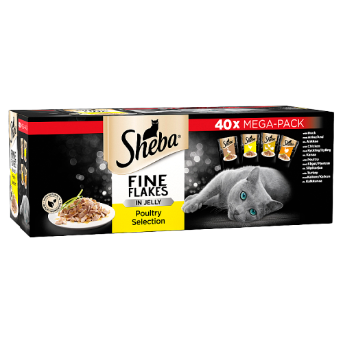 Sheba Fine Flakes Adult 1+ Wet Cat Food Pouches Poultry Selection In Jelly Mega Pack | 40 Pouches x 85g