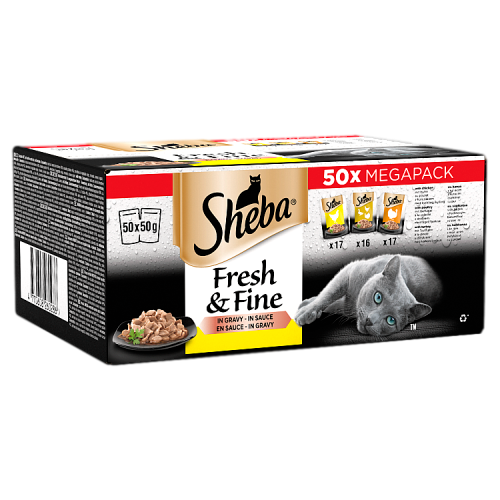 Sheba Fresh & Fine Wet Cat Food Pouches Poultry in Gravy Mega Pack 50 x 50g