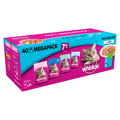 Whiskas Senior 7+ Wet Cat Food Pouches Mixed Fish in Jelly Mega Pack | 40 Pouches x 100g