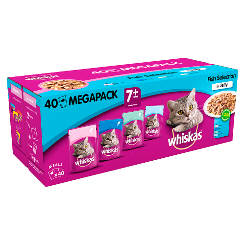 Whiskas Senior 7+ Wet Cat Food Pouches Mixed Fish in Jelly Mega Pack | 40 Pouches x 100g