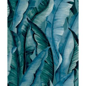 17 Stories Abhia Malay Tropical Leaves 10.05m x 53cm Textured Matte Wallpaper Roll blue 1005.0 H x 53.0 W cm