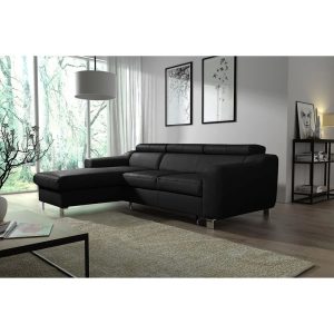 17 Stories Avaiyah Leather Corner Sofa with Longchair black 92.0 H x 242.0 W x 170.0 D cm