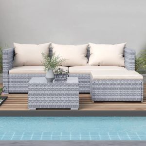 17 Stories Norword 4 - Person Garden Lounge Set with Cushions gray