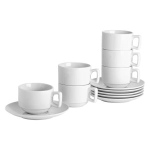 Argon Tableware - Classic Stacking Teacup & Saucer Set - 200ml - White white 6.3 H x 8.5 W cm