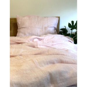August Grove Duvet Set 100% Linen - Duvet Cover and 2 pillow cases pink
