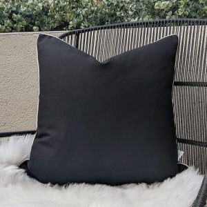 Black Outdoor Cushion with Cream Piping - 43 x 43cm, Cover Only