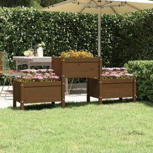 Ebern Designs Planter Black 178.5X44x75 Cm Solid Wood Pine brown 75.0 H x 178.5 W x 44.0 D cm