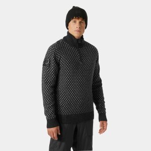 Helly Hansen Men's Arctic Ocean Icelander Wool Knit ½ Zip Sweater Grey M - Ebony Grey - Male