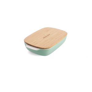 KitchenAid Stoneware Rectangular Dish with Bamboo Lid green 8.8 H x 32.0 W x 32.0 D cm