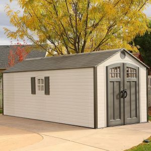 Lifetime 8 Ft. x 20 Ft. High-Density Polyethylene (Plastic) Outdoor Storage Shed with Steel-Reinforced Construction brown 243.84 H x 241.9858 W x 228.0 D cm