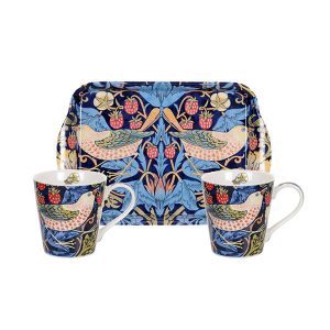 Morris & Co Strawberry Thief Blue Mug & Tray Set