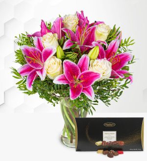 Prestige Flowers Pink Lilies & Roses & Luxury Chocolates