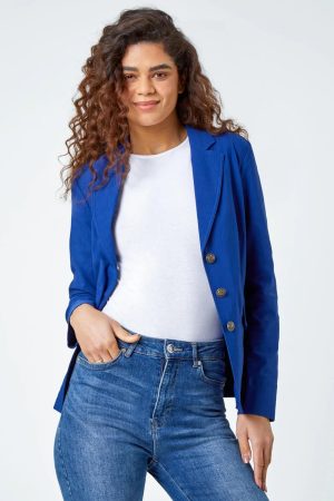 Roman Button Detail Stretch Blazer in Midnight Blue 16 female