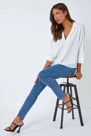 Roman Diamante Embellished Stretch Jegging in Denim 18 female