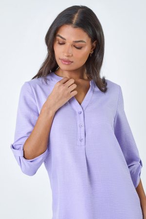 Roman Longline Button Tunic Top in Lilac 16 female