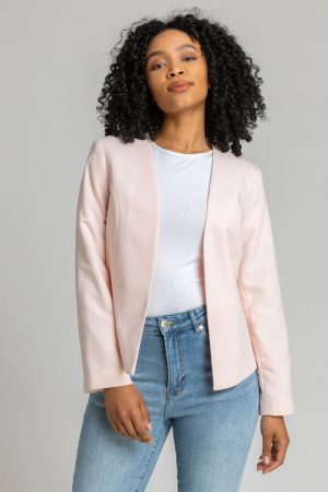 Roman Petite Petite Button Detail Textured Jacket in Pink 14 female