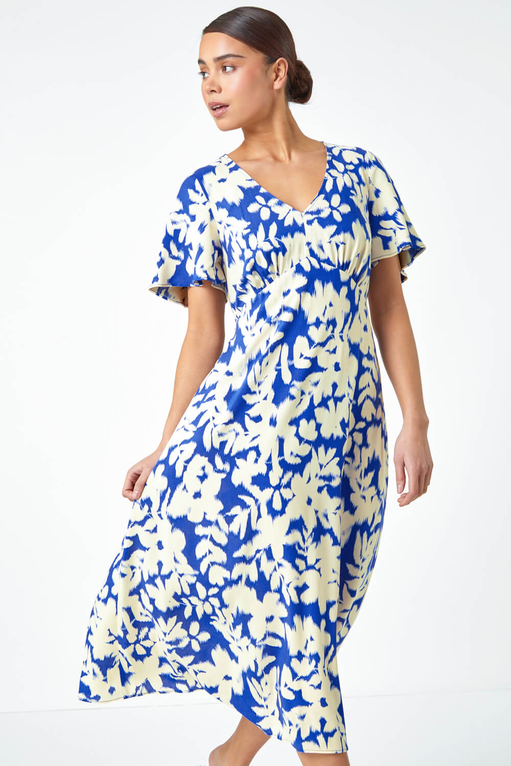 Roman Petite Roman Originals Petite Floral Print Midi Dress in Royal ...
