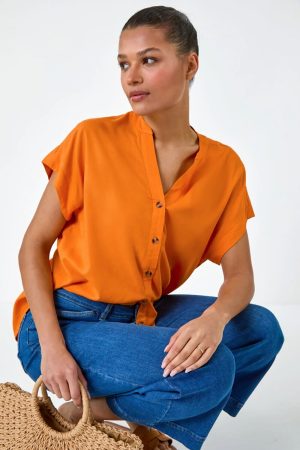 Roman Plain Button Through Relaxed Shirt in Orange 16 female