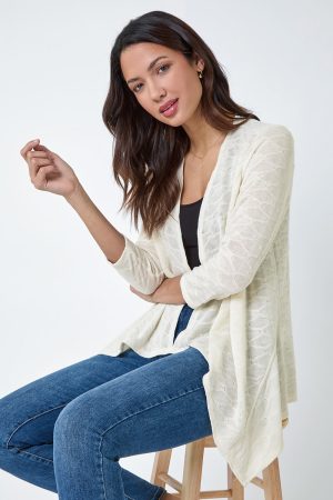 Roman Textured Waterfall Knit Cardigan in Stone 20 female