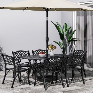 Rosalind Wheeler Claudi Rectangular 7 - Piece 6 - Person 149.5Cm L Outdoor Table Set black 149.5 W x 89.0 D cm