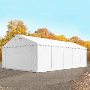 Toolport 6x10m 2.6m Sides Storage Tent / Shelter w. ground frame, PVC 800, white with statics package (soft ground anchors) - (57520)