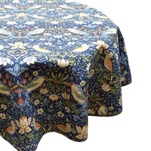 William Morris Strawberry Thief Navy 132cm Circular Fabric Tablecloth