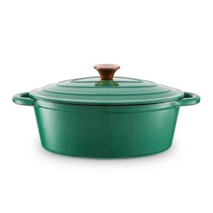 Barbary & Oak Oval Cast Iron Casserole Dish With Durable Enamel Interior, 29Cm, Verdigris Green gray/green 11.0 H x 36.5 W cm