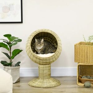 PawHut Round Cat Bed brown/green 69.0 H x 41.0 W x 41.0 D cm