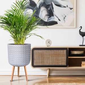 IDEALIST Geometric Patterned Cylinder Planter with Legs, Round Indoor Plant Pot Stand for Indoor Plants gray/white 62.0 H x 37.0 W x 37.0 D cm