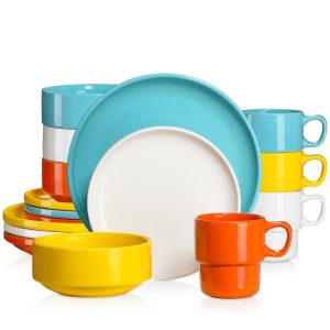 Metro Admirim 16 Piece Dinnerware Set, Service for 4 orange/white/blue/yellow