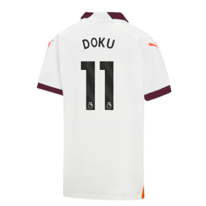 Puma 2023-2024 Man City Away Shirt (Kids) (Doku 11) - White - male - Size: 9/10 Years - 26-28" Chest