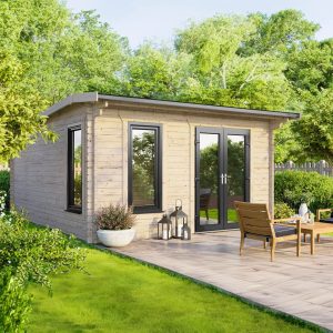 14 ft. W x 14 ft. D Power Apex Notched Logs Log Cabin (14x14) brown 248.5 H x 503.0 W x 444.7 D cm