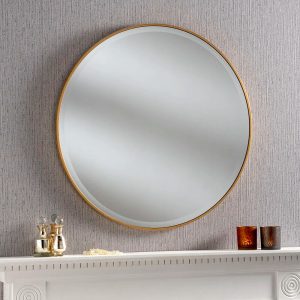 17 Stories Arjay Round Framed Wall Mounted Accent Mirror yellow 80.0 H x 80.0 W x 2.5 D cm