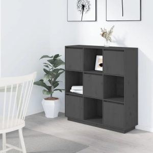 17 Stories Jete 110.5 cm Wide Pine Solid Wood Highboard gray 117.0 H x 110.5 W x 35.0 D cm
