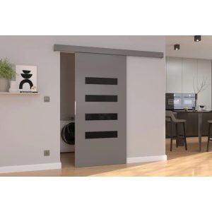 17 Stories Lovensky Sliding Door Grey and Black brown 205.0 H x 96.0 W x 16.0 D cm