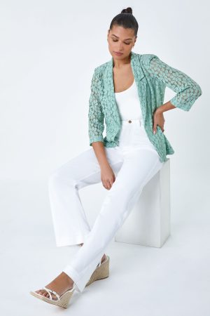 Roman 3/4 Sleeve Floral Lace Blazer Jacket in Sage 10 female