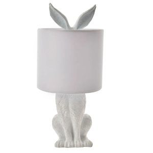 August Grove White Hiding Hare Sculpture Vintage Table Lamp With Drum Shade 43.0 H x 21.0 W x 21.0 D cm