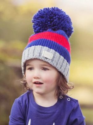 Blade & Rose Red and Blue Striped Bobble Hat