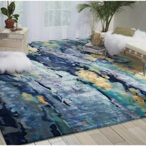 17 Stories Adriel Hand Tufted Silver/Blue Rug white 236.0 W x 1.0 D cm