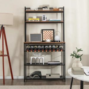 Borough Wharf Heiss 90cm Wood Standard Baker's Rack with Microwave Compatibility and Wine Bottle Storage 165.0 H x 90.0 W x 35.0 D cm