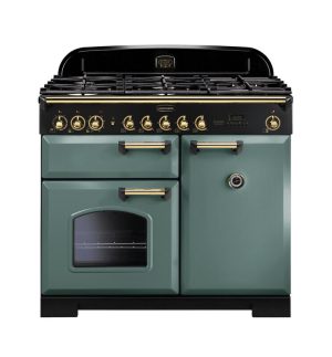 Rangemaster CDL100DFFMG/B 100cm Classic Deluxe Dual Fuel Range Cooker-Mineral Green/Brass
