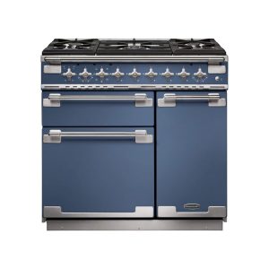 Rangemaster Elise 90 Dual Fuel Range Cooker - Stone Blue/Brushed Nickel