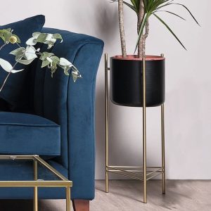 Canora Grey Asadbek Metal Cachepot black 65.0 H x 28.0 W x 24.0 D cm