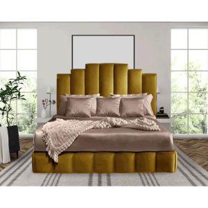 Canora Grey Kantor Upholstered Bed Frame yellow 142.0 H x 191.0 W x 216.0 D cm