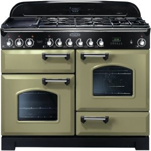 Rangemaster CDL110DFFOG/C Classic Deluxe 110cm Duel Fuel Range Cooker Olive Green/ Chrome