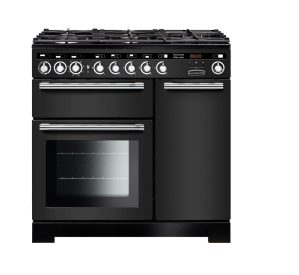 Rangemaster EDL90DFFCB/C Encore Deluxe 90cm Dual Fuel Range Cooker Charcoal Black/Chrome